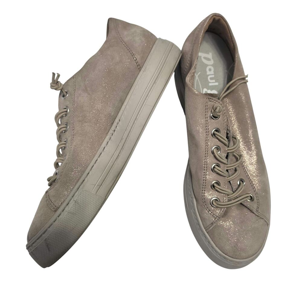 Paul Green Taupe Metallic Suede Platform Sneakers Women’s Size 7